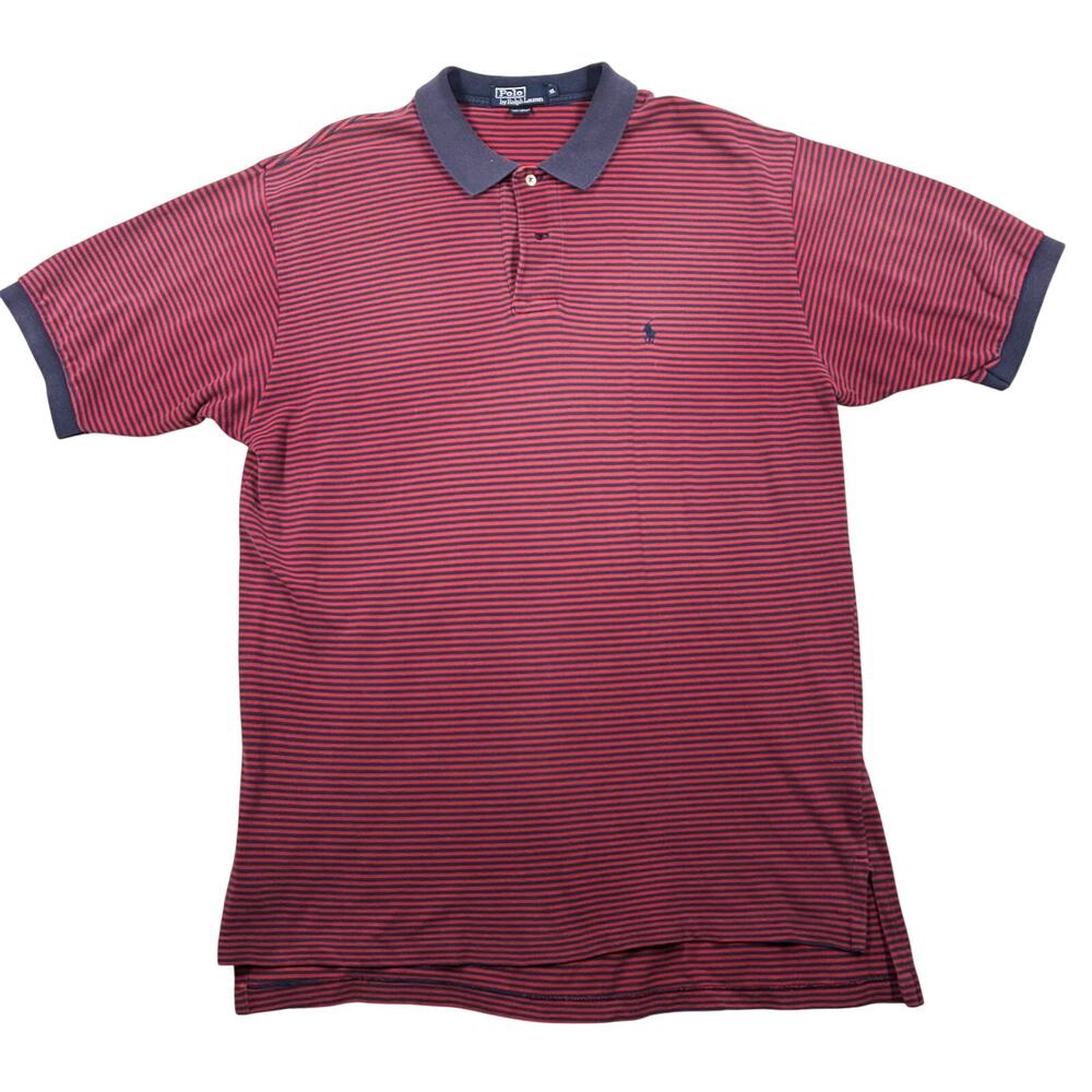 Polo Ralph Lauren Polo Shirt Mens XL Red/Navy Striped Short Sleeve Cotton Pique